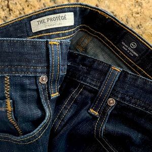 Lightly used AG Protege straight leg dark denim jeans.